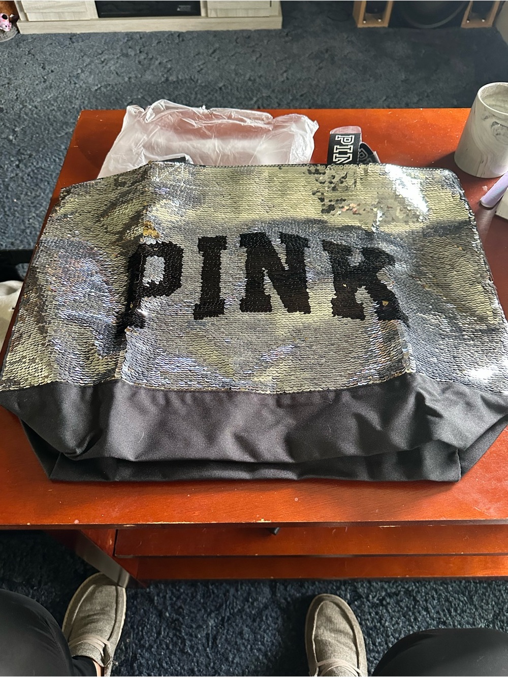 PINK Victoria's Secret Reversible Sequin Tote - Silver and Black